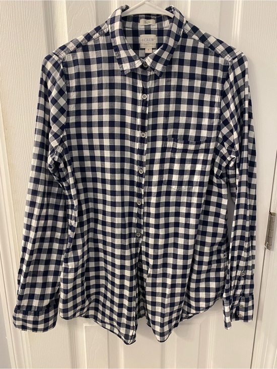 J. Crew Tops - J. Crew Womens 100% Cotton Navy and White Gingham Button-Down